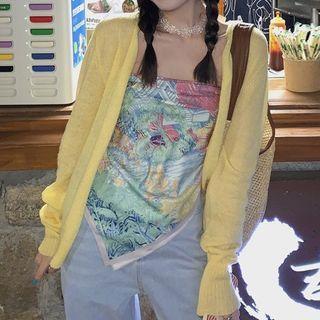 Print Tube Top / Plain Cardigan
