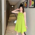 Plain A-line Halter Dress Green - One Size
