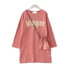 Set: Lettering Long-sleeve T-shirt Dress + Pouch
