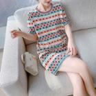 Print Short-sleeve Knit Dress As Shown In Figure - One Size