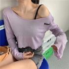 Long-sleeve Off-shoulder Frill Trim Top / Camisole Top