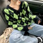 V-neck Argyle Loose-fit Sweater