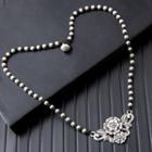 Alloy Flower Pendant Necklace Silver & Black - One Size