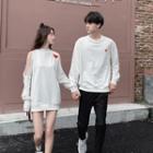 Couple Matching Heart Print Pullover / Cold-shoulder Mini Pullover Dress