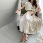 Shirred-shoulder Band-waist Maxi Dress
