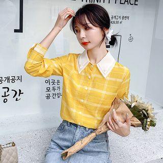 Plaid Double Collar Blouse