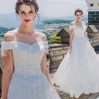 Off-shoulder Embellished Ball Gown Wedding Dress