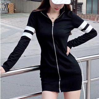 Two-tone Striped Zip Mini Dress