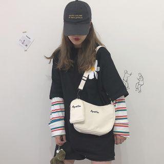 Letter Embroidered Canvas Crossbody Bag With Coin Purse
