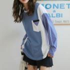 Mock Two-piece Color-block Striped Long-sleeve Sweatshirt