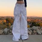 High-waist Chain Detail Studded Wide-leg Pants