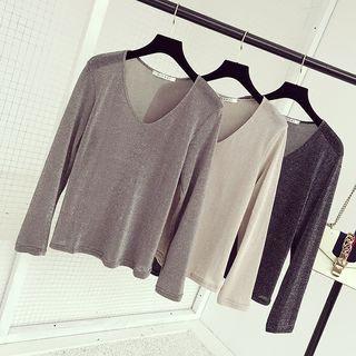 Glitter V-neck Long-sleeve Top