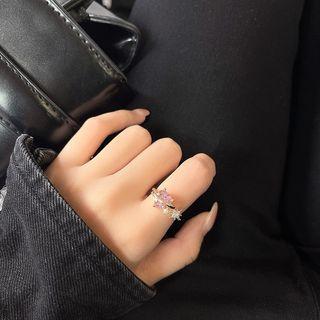 Rhinestone Heart Ring Pink Rhinestone - Gold - One Size