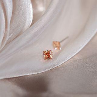 Rhinestone Stud Earring 1 Pair - 925 Silver - Orange & Silver - One Size