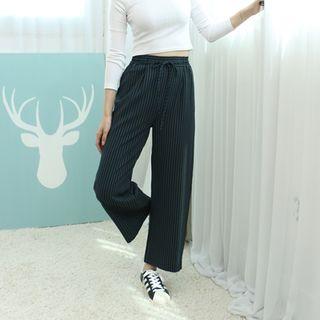 Pinstripe Drawstring-waist Wide-leg Pants