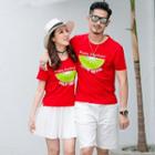 Couple Matching Fruit Print Short-sleeve T-shirt / High Waist A-line Skirt / Plain Shorts