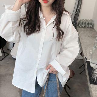 Drop-shoulder Plain Shirt White - One Size