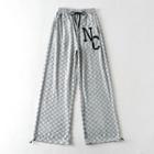 Plaid Lettering Print Drawstring Wide-leg Pants