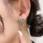 Checker Print Heart Stud Earring E1142 - 1 Pair - Black & White - One Size