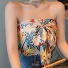 Floral Print Tie-front Tube Top Red & Yellow Flowers - White - One Size