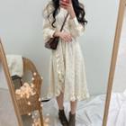 Polka Dot Crewneck Lettuce Edge High-waist A-line Puff-sleeve Dress