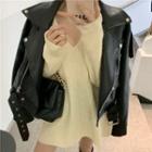Faux Leather Zip Jacket / Ribbed Sweater