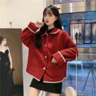 Fluffy Collar Jacket Red - One Size