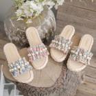 Faux Pearl Floral Platform Slide Sandals