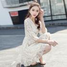 3/4-sleeve V-neck Lace A-line Dress