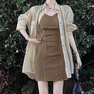 Set: Plain Shirt + Spaghetti Strap Mini Dress
