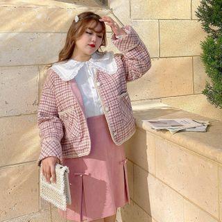 Plaid Button Jacket / A-line Skirt / Shirt