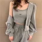 Letter Camisole Top / Hooded Loose Jacket / Drawcord Harem Pants