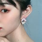 Rhinestone Acrylic Square Earring 1 Pair - Ab0156 - Gold & Pink - One Size