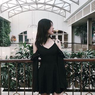 Long-sleeve Cold-shoulder Mini A-line Dress