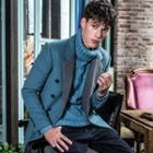 Double-buttoned Contrast Lapel Woolen Coat