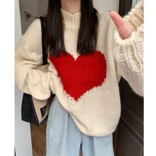 Mock-neck Heart Loose-fit Sweater