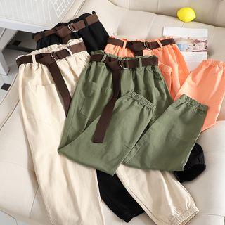 Paperbag Gathered Cuff Cropped Pants