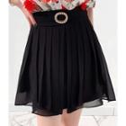 Inset Shorts Buckled Pleated-layer Skirt