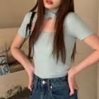 Short-sleeve Cutout Top Mint Green - One Size