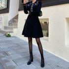 Button-trim Contrast-trim Knit Dress Black - One Size