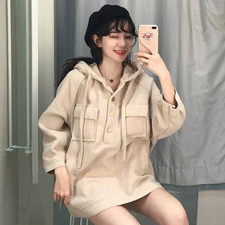 Pocket Detail Oversize Drawstring Hoodie As Shown In Figure - One Size