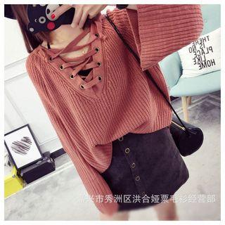 Lace-up Chunky Knit Sweater