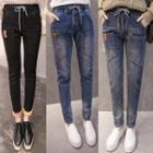 Fleece Lined Drawstring Slim Fit Jeans