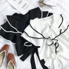 Short-sleeve V-neck Ruffle Crop Top