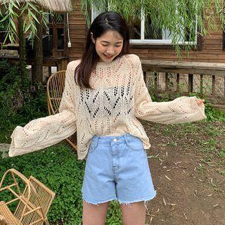 Cut-hem Wash Denim Shorts