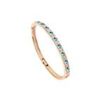 Simple Plated Rose Gold Bangle With Blue Austrian Element Crystal