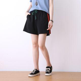 Drawstring-waist Contrast Trim Wide-leg Shorts