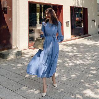 Pintuck-trim Maxi Dress With Sash