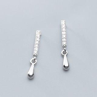 Rhinestone Bar Drop Earring 1 Pair - Silver - One Size