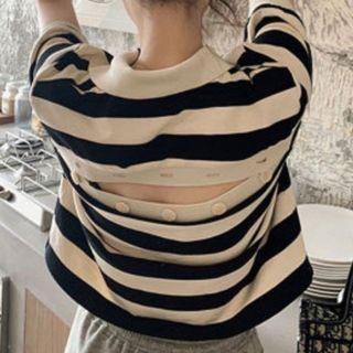 Short-sleeve Open-back Striped T-shirt